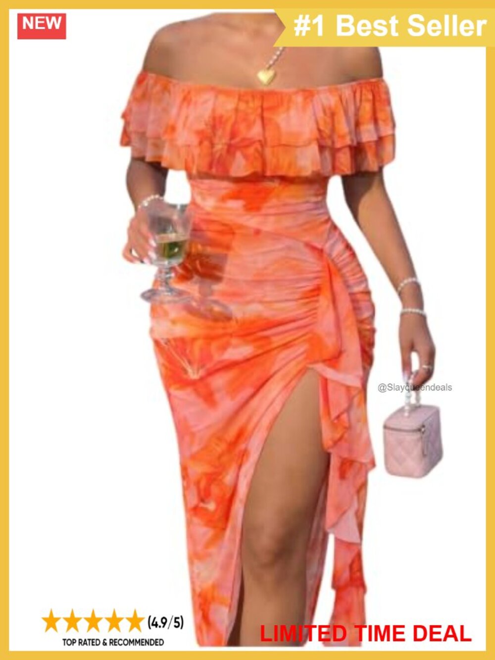 Plus Size Floral Off Shoulder Ruffle Maxi Dress Split Thigh Bodycon
